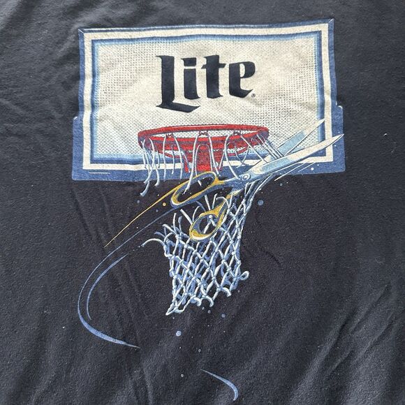 Miller Lite Basketball Beer T-Shirt Men's Size 2XL Dark Blue Cut The Net Y2K - Picture 3 of 6